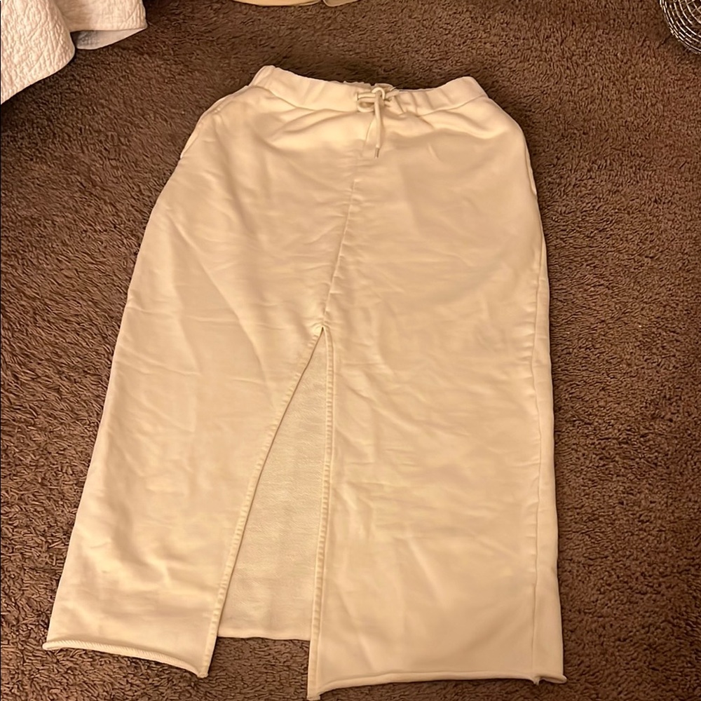 Cream Midi Pencil Skirt with Slit